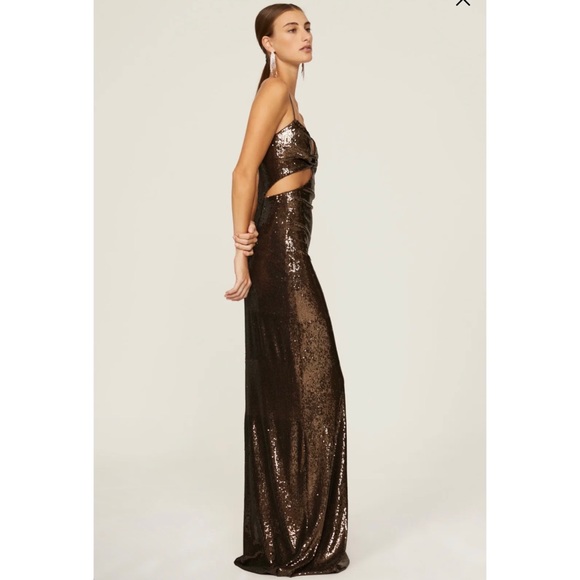 Halston Chloe Cutout Sequined Tulle Gown, Brown Size 4 New w/Tag Retail $595 - Picture 8 of 16